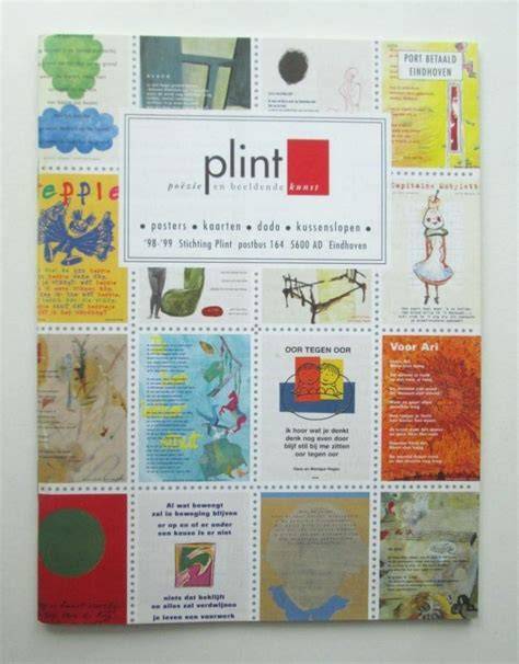 Illustratieve collage van Plint-producten: kaarten, kussenslopen en posters