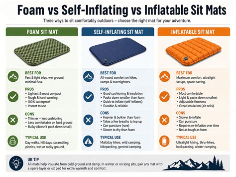 Infographic: Luchtbed vs Self-inflating mat vergelijking (isolatie, gewicht, prijs)
