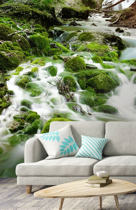 Jungle behang met waterval en zonsondergang