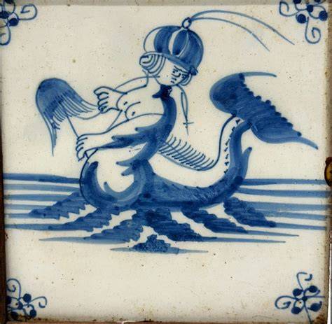 Tableau: Typische behangmotieven uit de 17e eeuw (bloemmotieven, Delfts Blauw)