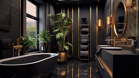 Minimalistische badkamer met goud en zwart
