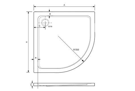 Diagram: Installatievolgorde van een kwartronde douchebak
