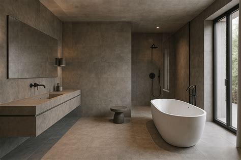 Illustratie: industriële badkamer met betonlook en staal