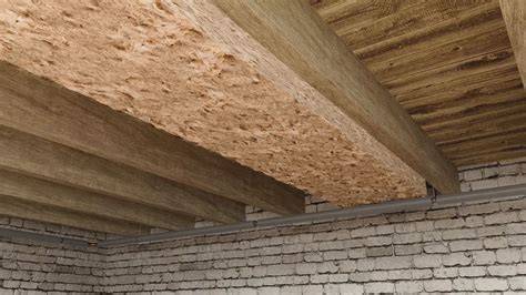 doorsnede vloer boven garage met isolatie tussen balken