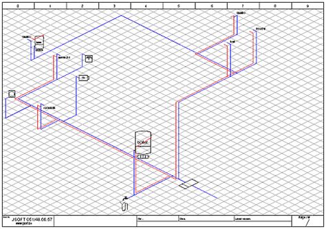 Voorbeeld van een isometrisch schema van gasleidingen in een woning