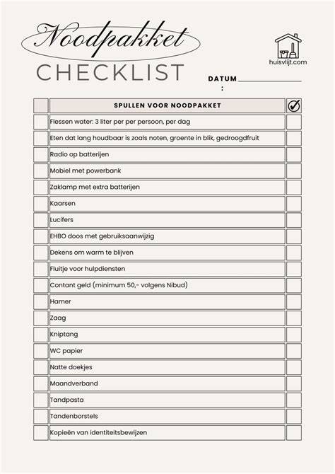 Illustratie van noodpakket en 72-uurs checklist