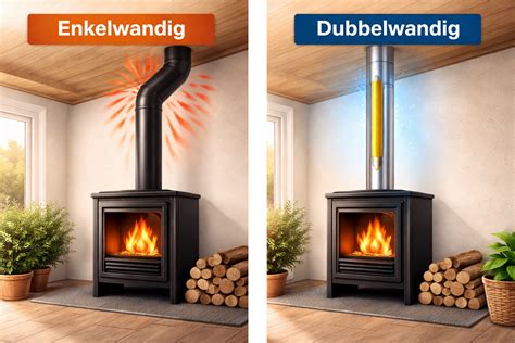 Infografiek: Vergelijking van rookkanaaldiameters en installatietypes (enkelwandig, dubbelwandig, concentrisch)