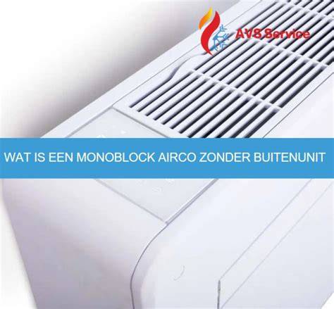 Infographic: werking van een monoblock airco met binnenunit en twee luchtkanalen