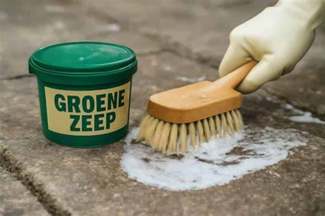 Infographic: Stappenplan terrastegels schoonmaken met soda en groene zeep