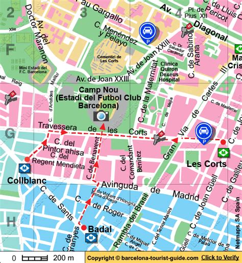 Kaart van Camp Nou en omgeving met Montjuïc als alternative thuishaven