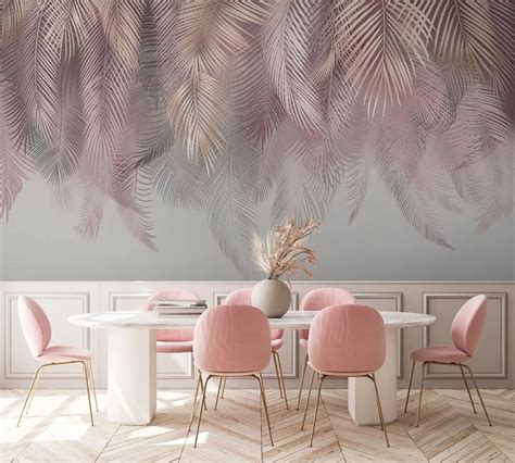 Fotobehang met palmbladeren in mist - 3D diepte