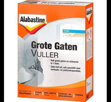 Infographic: stap-voor-stap gebruik Alabastine Grote Gaten Vuller
