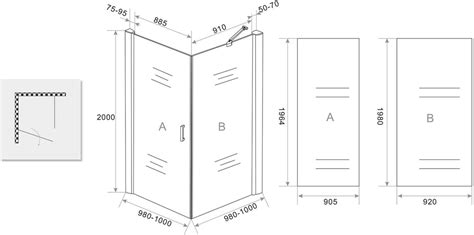 Diagram: deurconfiguraties bij douchecabines met swingdeur