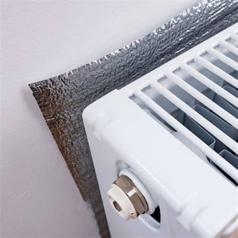Diagram van radiatorfolie achter de radiator en tegen de muur