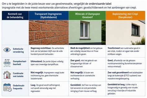 Diagram: lagen van gevelbescherming door impregneren en hydrofoberen