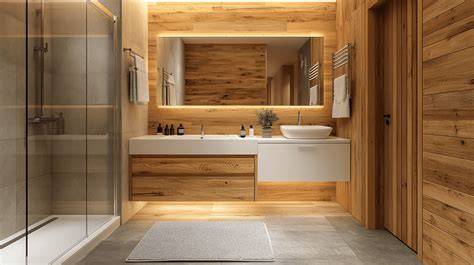 Witte badkamer met houten elementen infographic