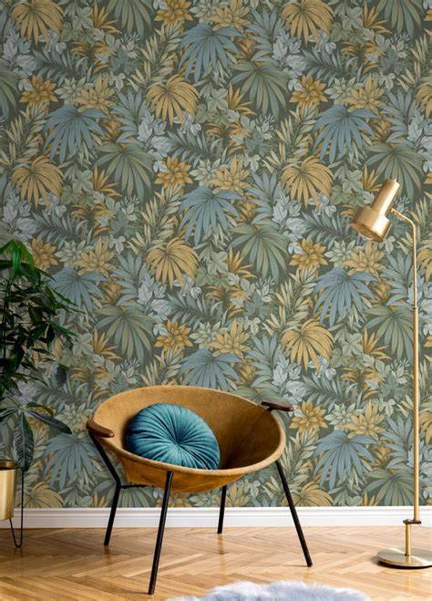 jungle behang met grote bladeren in hal