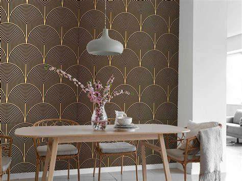 art deco behang met gouden bogen