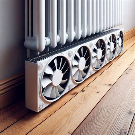 Onder de radiator: een van de meest effectieve opties; de ventilator zuigt koude lucht van de vloer aan en blaas­t de warme lucht omhoog.