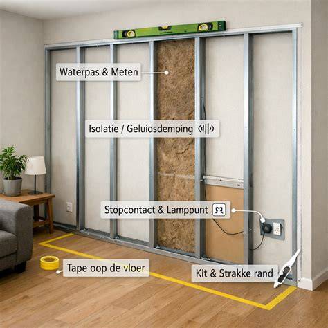 Infographic: stappenplan voor montage van metal stud wand