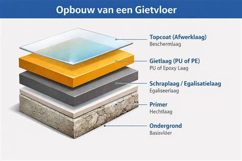 Diagramm: lagen op een gietvloer en waar slijtage kan optreden
