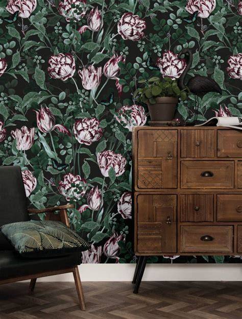 Voorbeeld: botanisch behang met heldergroene tinten