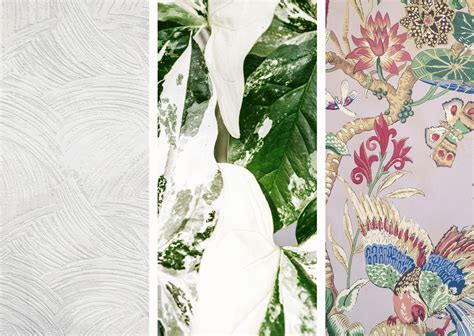 Behangtrends afbeelding: grafische patronen, botanische prints en textuurrijke materialen