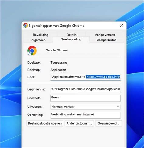 Screenshot van bureaublad snelkoppeling Chrome Apps