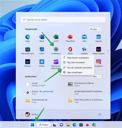 Taakbalk met gepinde apps in Windows