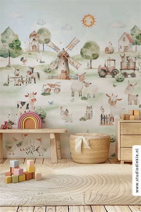 Behang Boerderij Dieren - voorbeeldopstelling in een babykamer