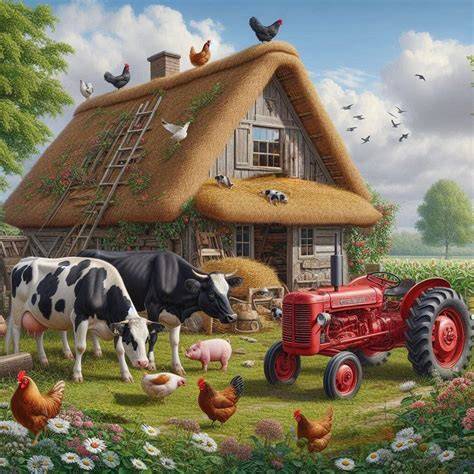 Boerderij behang met tractor en dieren