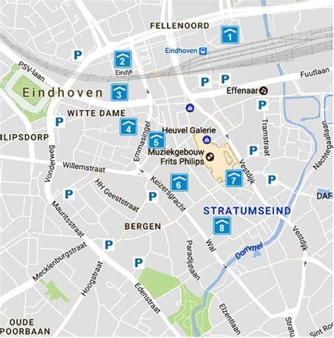 Kaart met parkeergarages en dagkaartlocaties