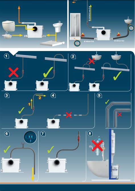 Afbeelding: overzicht van connecties tussen toilet, afvoer en sanibroyeur