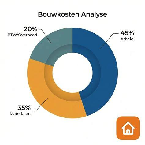 Infographic kostenopbouw aanbouw: verdeling materialen, arbeid, en leges