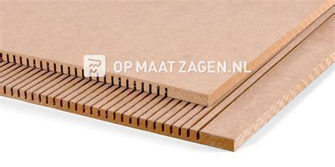Diagram van buigbaar MDF met langs- en dwarsgroeven en buigpunten