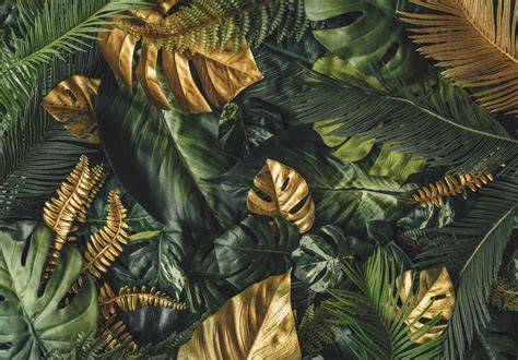 Goud en groen bladeren behang voorbeelden