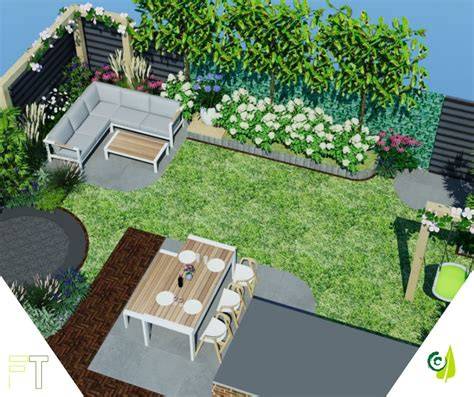 tuinontwerp met Schellevis tegels en groen