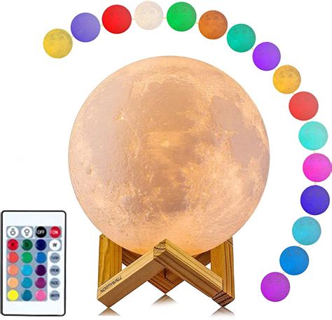 Northwall Maanlamp 3D: 3D geprint reliëf maan met afstandsbediening en USB-oplaadbare accu, 16 kleurenopties waaronder rood/oranje, 7 uur batterijduur