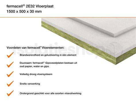 Infographic: Verschillende Fermacell vloerelementen en hun lagen (gipsvezel + vilt/minerale wol/houtvezel) met aanduiding van dikte en toepassingen