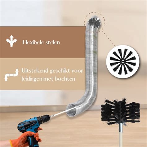Diagram: bouw van een schoorsteenveegset met boormachine-aansluiting