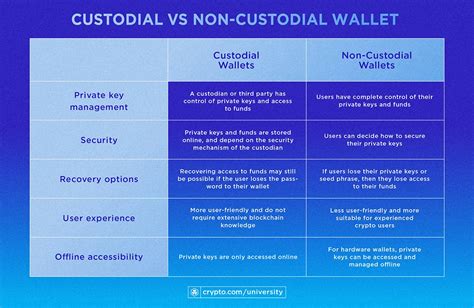Diagram: Wallet types en beveiligingsmix (Custodial vs Non-Custodial, Hot vs Cold)