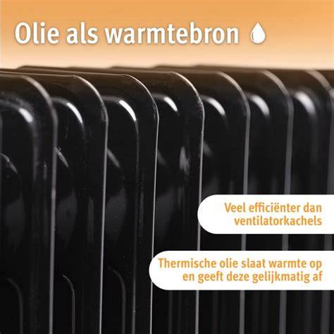 Infographic: Vergelijking van oliegevulde radiatoren op vermogen, verwarmingsbereik en beveiligingen
