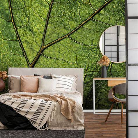 Illustratie van een groen fotobehang en natuurlijke materialen