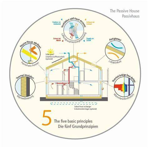 Infographic: De vijf kernbeginselen van passief bouwen en het ontwerpprincipe van een passiefhuis