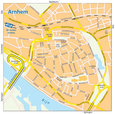 Infrastructuur en werkwijze in Arnhem: overzichtskaart van veel gebruikte reinigingsroutes (dak- en kamerzijde) en camera-inspectiepunten