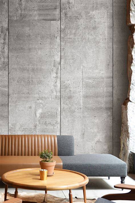 Illustratie van betonlook behang in een moderne slaapkamer