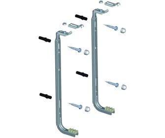 Afbeelding: overzicht van CV radiator toebehoren (beugels, klemmen, ophangsets, schroeven)