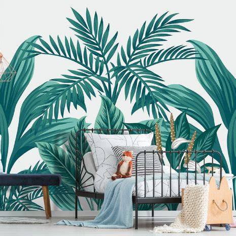 Botanisch behang met grote bladeren en tropische planten