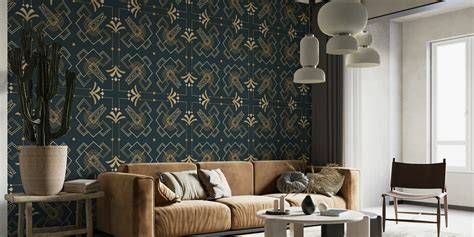 Art Deco geometrisch behang met metallic accenten