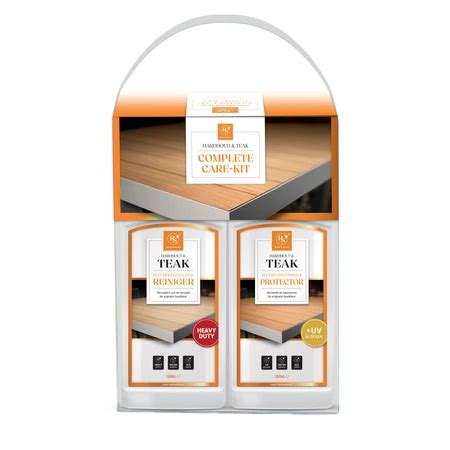 Infographic over teak onderhoudsstappen en dosering van kleurbeschermer